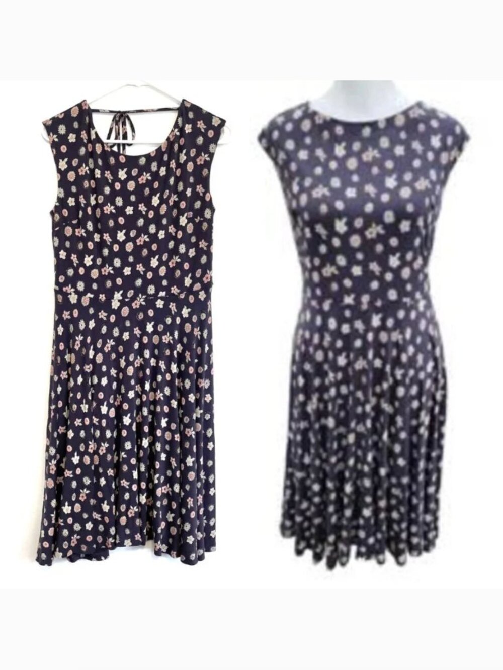 ANN TAYLOR LOFT Gray Purple ish Cream Floral Sleeveless Tie Bow Fit Flare Dress